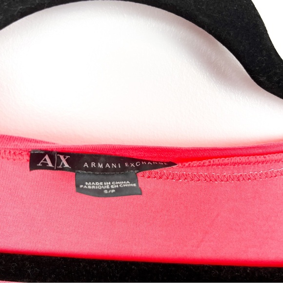 Armani Exchange Hot Pink Short Sleeve Tee with Silver Threaded Stripes - Picture 2 of 8